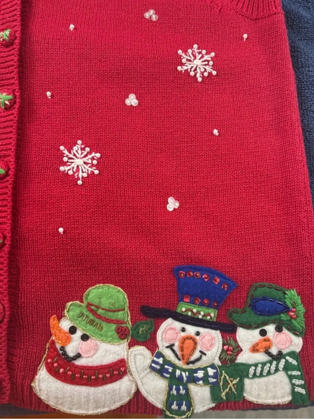 Vintage Tiara Red women’s holiday Sweater Vest with Snowman Appliqué